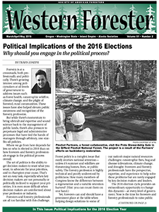 Cover of the March/April/May 2016 issue of the Western Forester
